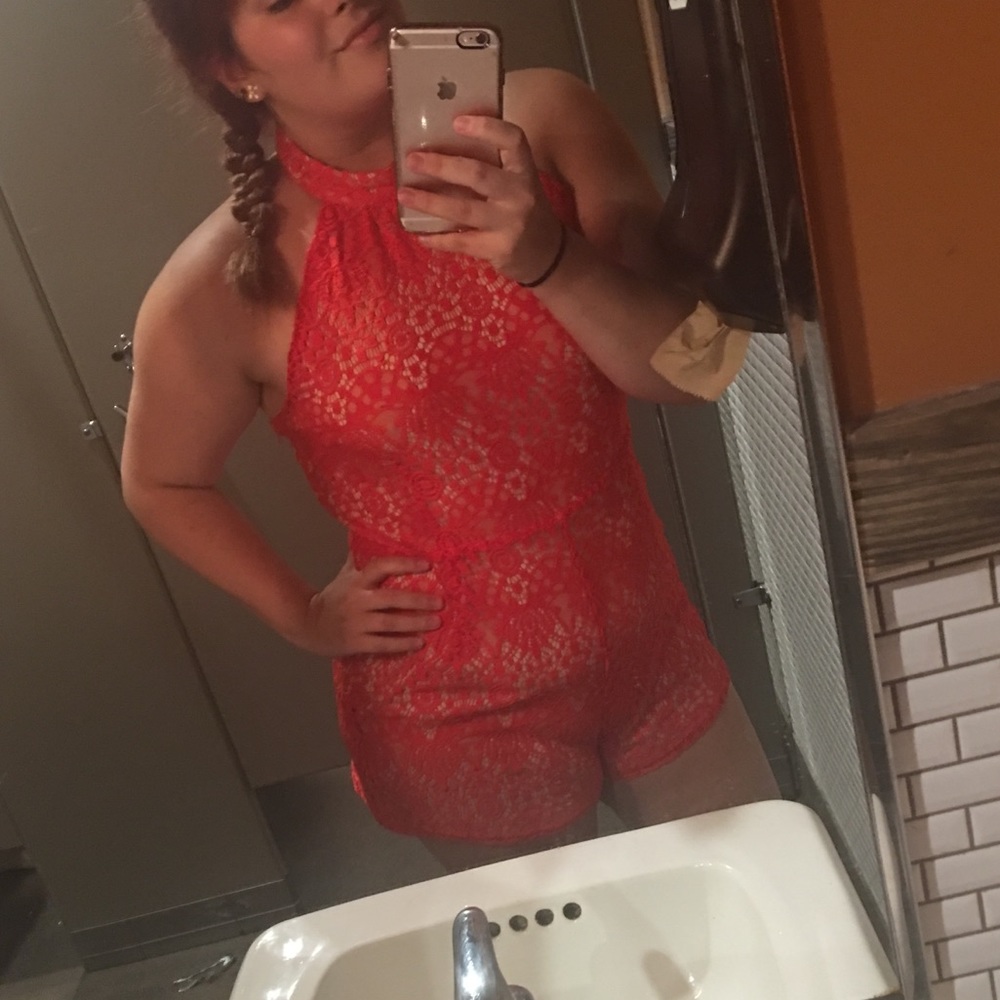 Red lace romper